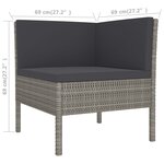 vidaXL Salon de jardin 6 Pièces avec coussins résine tressée gris