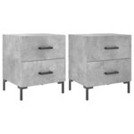 vidaXL Tables de chevet 2Pièces gris béton 40x35x47 5cm bois d’ingénierie