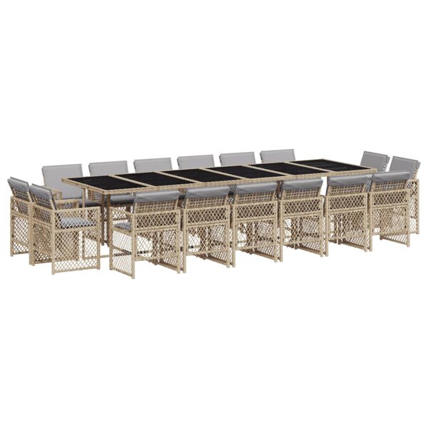 vidaXL Ensemble à manger de jardin et coussins 17 Pièces mélange beige