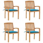 vidaXL Chaises de jardin empilables avec coussins lot de 4 Teck solide
