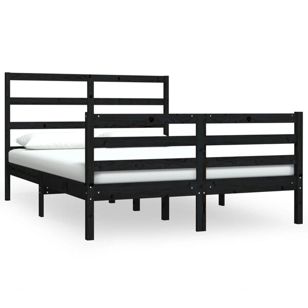 vidaXL Cadre de lit Noir Bois de pin massif 140x190 cm