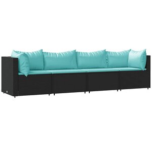 vidaXL Salon de jardin 4 Pièces avec coussins Noir Résine tressée