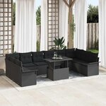 vidaXL Ensemble de canapé de jardin 11 Pièces Noir Poly rotin