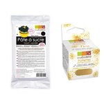 Pâte à sucre noire 250 g + paillettes dorées