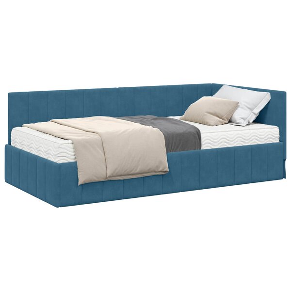vidaXL Cadre de lit d'angle avec matelas 2 Pièces Bleu Velours