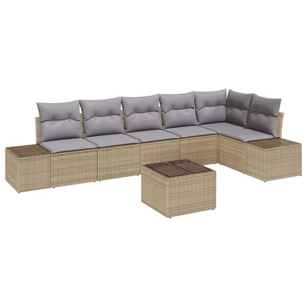 vidaXL Ensemble de canapé de jardin 7 Pièces Beige  gris Poly rotin
