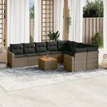 vidaXL Salon de jardin avec coussins 10 Pièces gris résine tressée