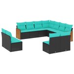 vidaXL Salon de jardin 11 Pièces avec coussins noir résine tressée