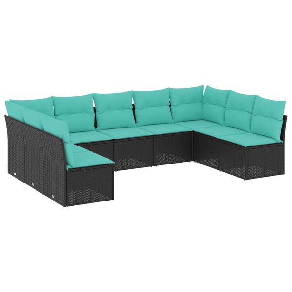 vidaXL Salon de jardin 9 Pièces avec coussins noir résine tressée