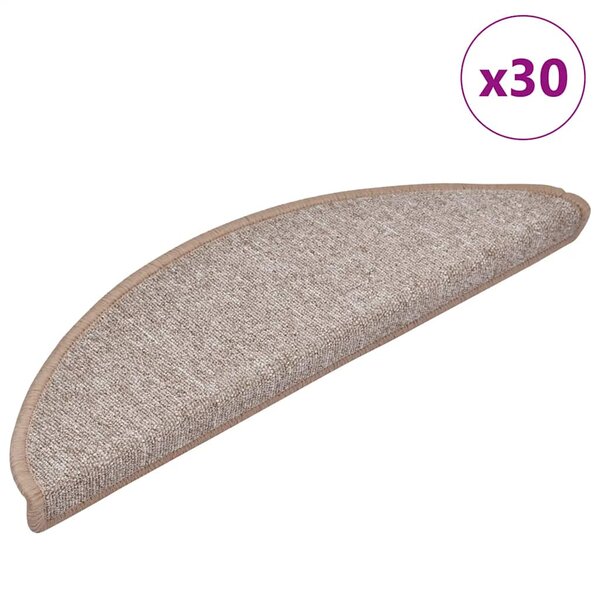 vidaXL Tapis d'escalier 30 pièces 56 x 17 x 3 cm Marron clair Demi-rond