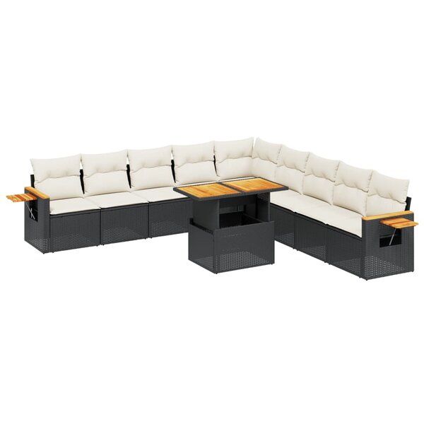 vidaXL Salon de jardin 11 Pièces avec coussins noir résine tressée