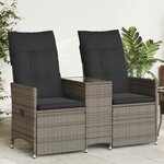 vidaXL Canapé de jardin inclinable 2 places avec table gris poly rotin