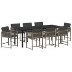 vidaXL Set de salle à manger de jardin de 9 pièces avec coussins  en poly rotin gris.