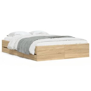 vidaXL Cadre de lit avec tiroirs sans matelas chêne sonoma 135x190 cm