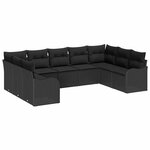 vidaXL Ensemble de canapé de jardin avec coussin 9 Pièces Noir Poly rotin