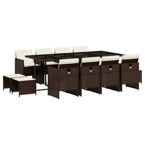vidaXL Ensemble à manger de jardin avec coussins 13 Pièces marron rotin
