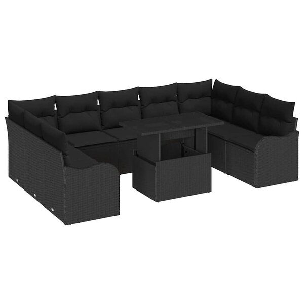 vidaXL Ensemble de canapé de jardin 10 Pièces Noir Poly rotin