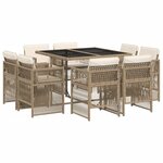 vidaXL Ensemble à manger de jardin et coussins 9 Pièces beige Poly rotin