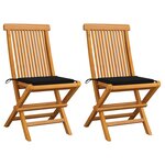 vidaXL Chaises de jardin et coussins noir lot de 2 Bois de teck massif