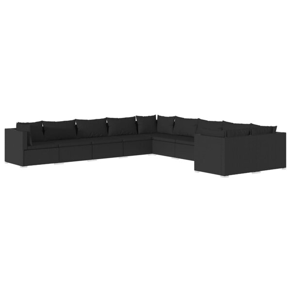 vidaXL Salon de jardin 10 Pièces avec coussins Résine tressée Noir