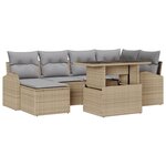 vidaXL Ensemble de salon de jardin 7 pièces avec coussins beige en polyrotin