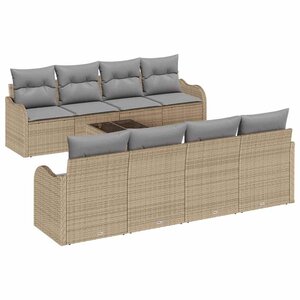 vidaXL Ensemble de canapé de jardin avec coussin 9 Pièces Beige et gris