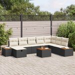 vidaXL Ensemble de canapé de jardin avec coussin 9 Pièces Noir Poly rotin