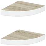 vidaXL Étagères d'angle murales 2 Pièces Chêne et blanc 25x25x3 8 cm MDF
