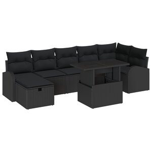 vidaXL Ensemble de canapé de jardin avec coussin 8 Pièces Noir Poly rotin