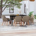 vidaXL Mobilier de salle à manger de jardin et coussins 7 Pièces Marron