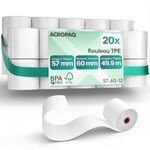 ACROPAQ 20 Rouleaux de Caisse 57x60x12mm- Thermique 49 9 m-Terminaux de paiement- 20 Bobines TPE- Sans BPA- Dimension Universelle