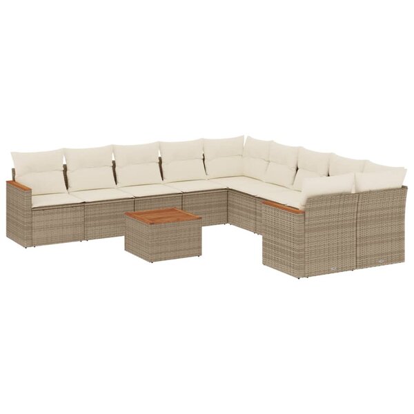 vidaXL Salon de jardin 11 Pièces avec coussins beige résine tressée