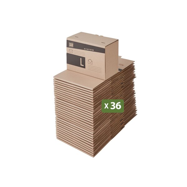 Pack and Move - Lot 36 cartons pour expédition - Taille L - 25 x 38 x 20 cm - Carton renforcé - 20 KG max