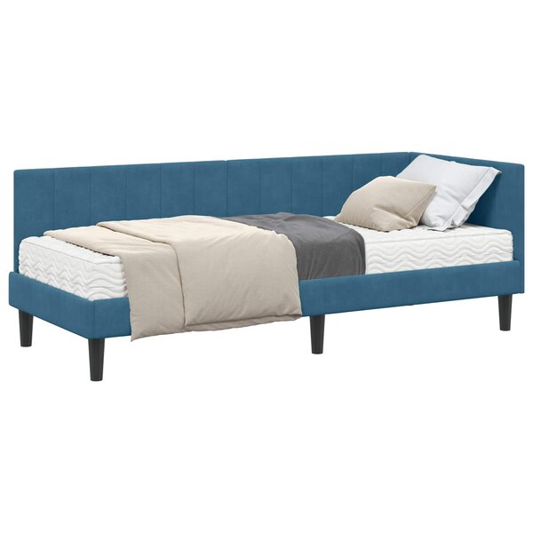 vidaXL Cadre de lit d'angle avec matelas 2 Pièces Bleu Velours
