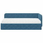 vidaXL Cadre de lit d'angle avec matelas Bleu 90 x 200 cm Velours