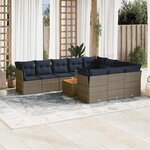 vidaXL Salon de jardin 11 Pièces avec coussins gris résine tressée