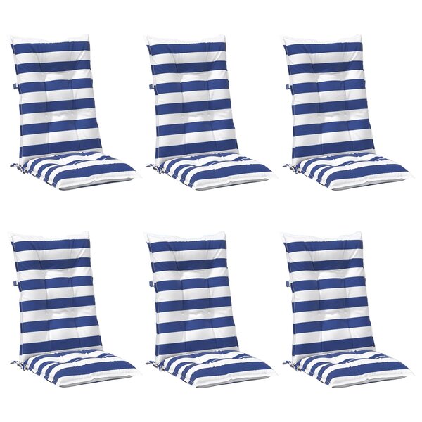 vidaXL Coussin d'extérieur 6 pc Tissu Bleu et Blanc 120 x 50 x 7 cm