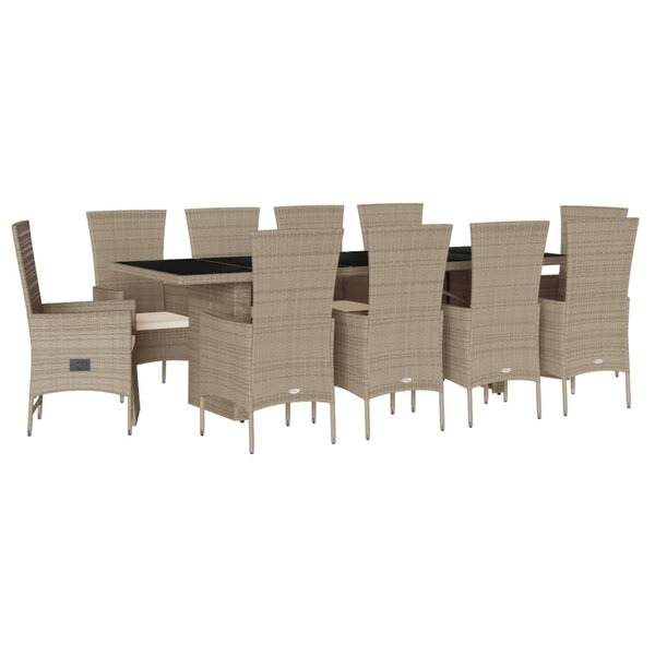 vidaXL Ensemble à manger de jardin et coussins 11 Pièces beige poly rotin