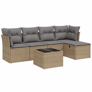 vidaXL Salon de jardin avec coussins 6Pièces mélange beige résine tressée