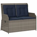 vidaXL Banc inclinable de jardin avec coussins gris résine tressée