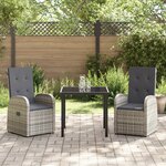 Ensemble de salle à manger de jardin 3 pièces avec coussins gris en poly rotin