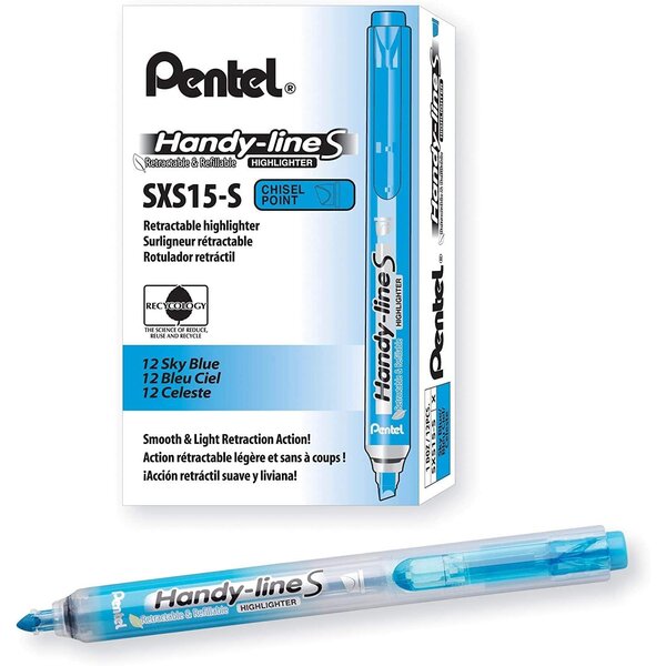 Surligneur Handy-Line S Rétractable/Rechargeable bleu clair x 12 PENTEL