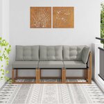 vidaXL Canapé d’extérieur milieu et coin avec coussin 3 Pièce Naturel