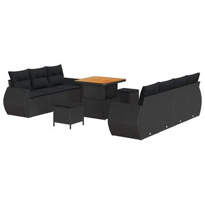 vidaXL Ensemble de canapé de jardin avec coussin 10 Pièces Noir polyrotin