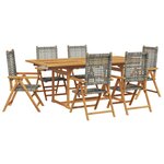 vidaXL Ensemble à manger de jardin 7 Pièces gris rotin et bois massif