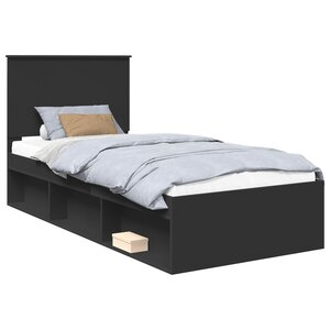 vidaXL Cadre de lit Noir 90 x 200 cm Bois de pin massif