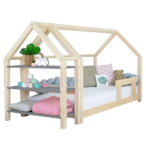 Lit cabane avec étagère 80 x 160 naturel et gris