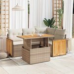 vidaXL Salon de jardin avec coussins 5 Pièces beige résine tressée acacia