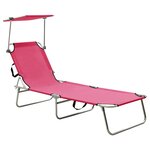vidaXL Chaise longue pliable avec auvent Rose Aluminium