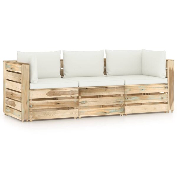 vidaXL Canapé de jardin 3 places avec coussins bois imprégné de vert